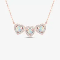 Womens Genuine Opal & 1/ CT. T.W. Genuine Diamond 10K Gold Heart Pendant Necklace