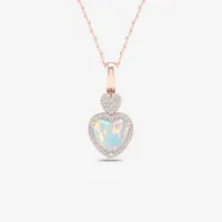 Womens Genuine Opal & 1/8 CT. T.W. Genuine Diamond 10K Gold Heart Pendant Necklace