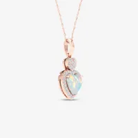 Womens Genuine Opal & 1/ CT. T.W. Genuine Diamond 10K Gold Heart Pendant Necklace