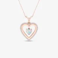 Womens Genuine Opal 10K Gold Heart Pendant Necklace