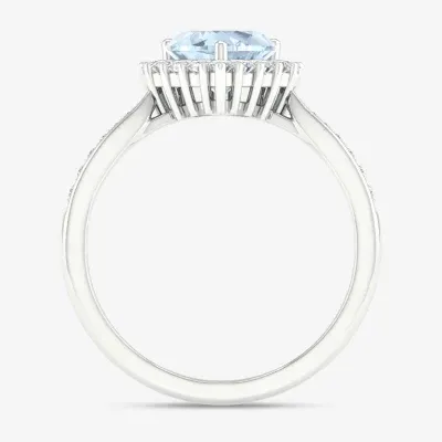 Womens Genuine Blue Aquamarine Sterling Silver Heart Cocktail Ring