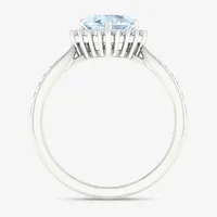 Womens Genuine Blue Aquamarine Sterling Silver Heart Cocktail Ring