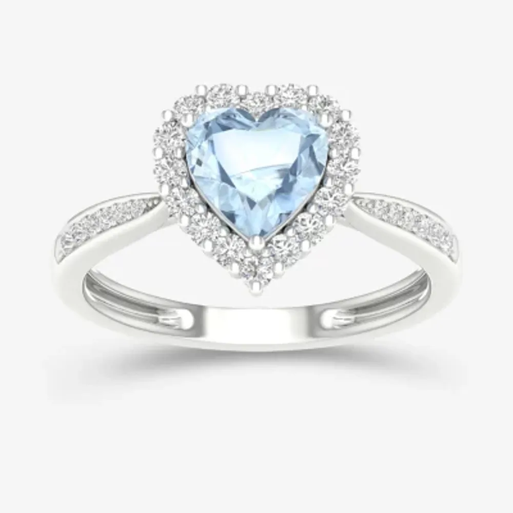 Womens Genuine Blue Aquamarine Sterling Silver Heart Cocktail Ring