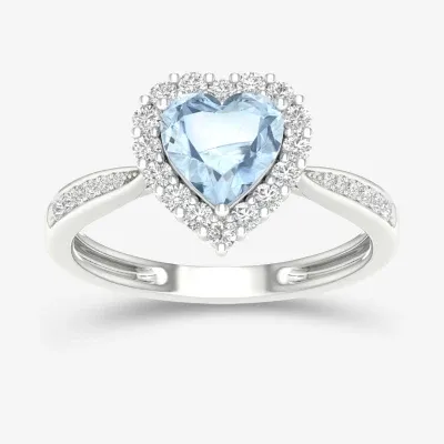 Womens Genuine Blue Aquamarine Sterling Silver Heart Cocktail Ring