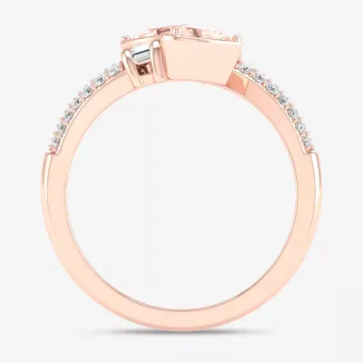 Womens Genuine Pink Morganite 10K Gold Heart Cocktail Ring