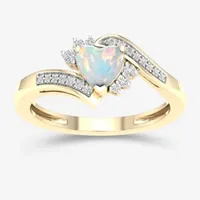 Womens Genuine White Opal 10K Gold Heart Cocktail Ring