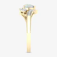 Womens Genuine White Opal 10K Gold Heart Cocktail Ring