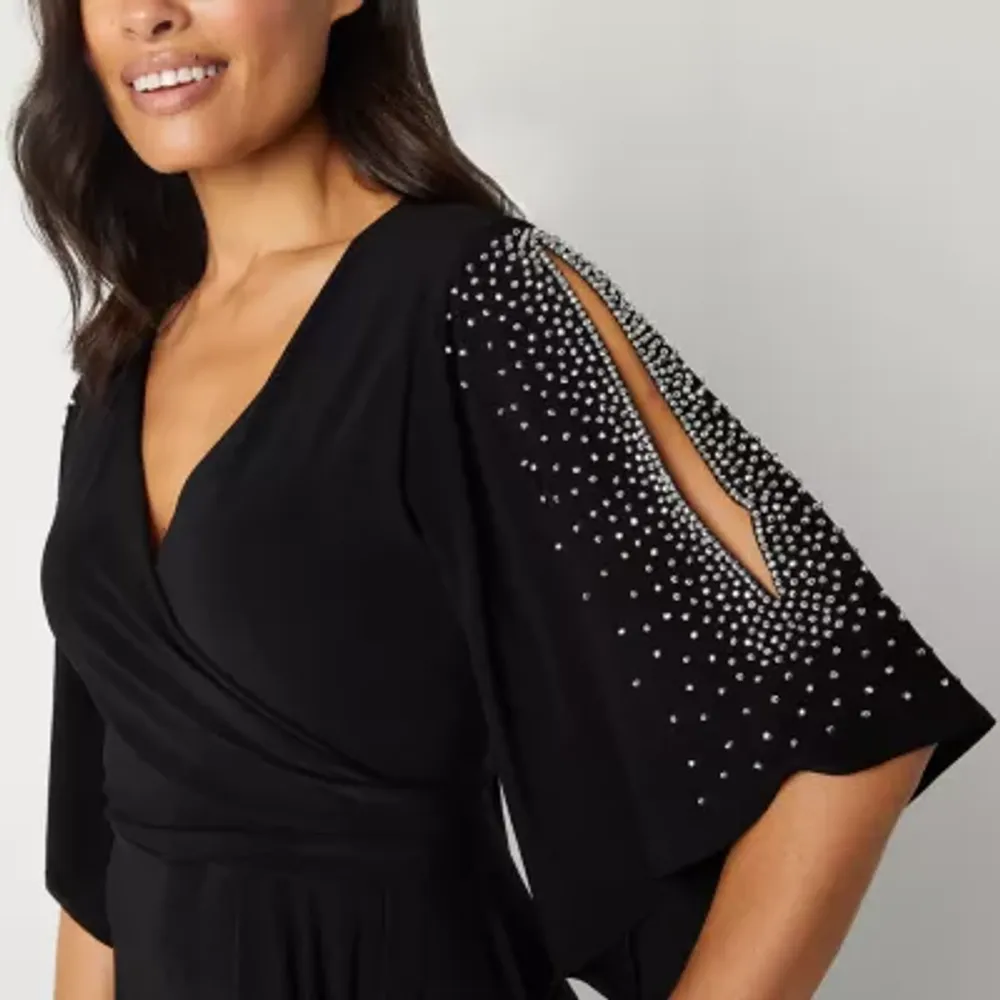 MSK 3/4 Beaded Sleeve Midi Fit + Flare Dresses