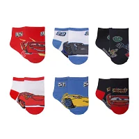 Disney Collection Toddler Boys 6 Pair Cars Quarter Ankle Socks