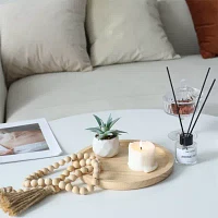 Cheungs Round Natural Wood Glossy Decorative Tray