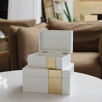 Cheungs White Wooden With Golden Band Accent 2-pc. Decorative Box