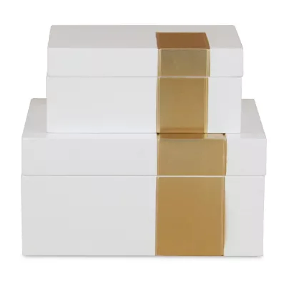 Cheungs White Wooden With Golden Band Accent 2-pc. Decorative Box