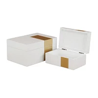 Cheungs White Wooden With Golden Band Accent 2-pc. Decorative Box