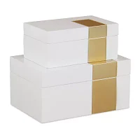 Cheungs White Wooden With Golden Band Accent 2-pc. Decorative Box