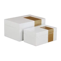 Cheungs White Wooden With Golden Band Accent 2-pc. Decorative Box