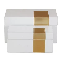 Cheungs White Wooden With Golden Band Accent 2-pc. Decorative Box