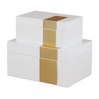 Cheungs White Wooden With Golden Band Accent 2-pc. Decorative Box