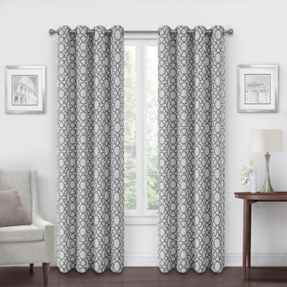 Max Blackout Campbell Geo Jacquard Grommet Top Energy Saving 100% Single Curtain Panels