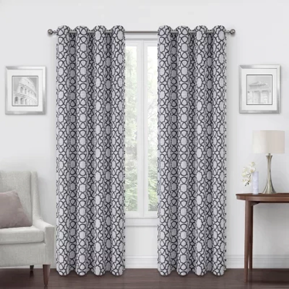 Max Blackout Campbell Geo Jacquard Grommet Top Energy Saving 100% Single Curtain Panels
