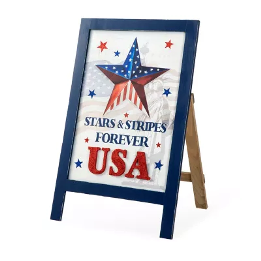 Glitzhome Americana Wooden Easel Christmas Porch Sign