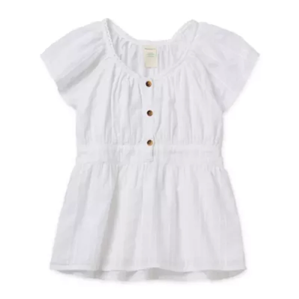 Thereabouts Little & Big Girls Y Neck Short Sleeve Blouse