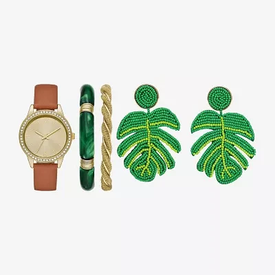 Womens Crystal Accent Brown 5-pc. Watch Boxed Set Fmdjset727