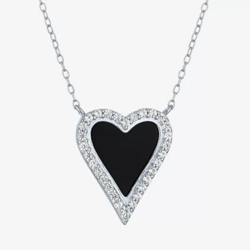 Womens Genuine Black Onyx Sterling Silver Heart Pendant Necklaces