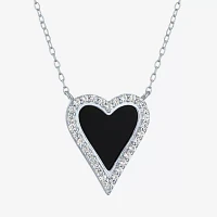 Womens Genuine Black Onyx Sterling Silver Heart Pendant Necklaces