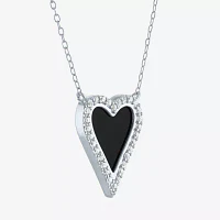 Womens Genuine Black Onyx Sterling Silver Heart Pendant Necklaces