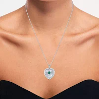 "Mom" Womens Lab Created Green Emerald Sterling Silver Heart Pendant Necklace