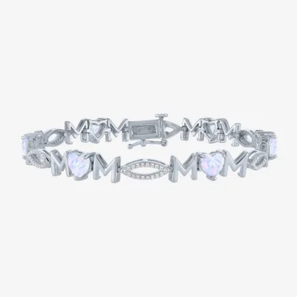 Lab Created White Opal Sterling Silver 7.5 Inch Tennis Bracelet