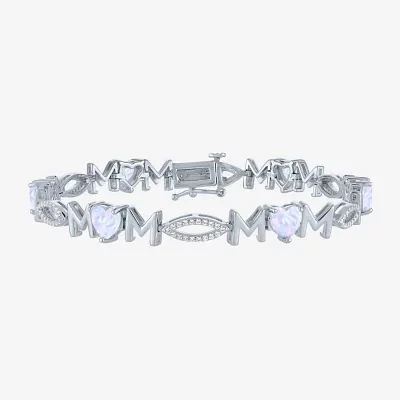 Lab Created White Opal Sterling Silver 7.5 Inch Tennis Bracelet