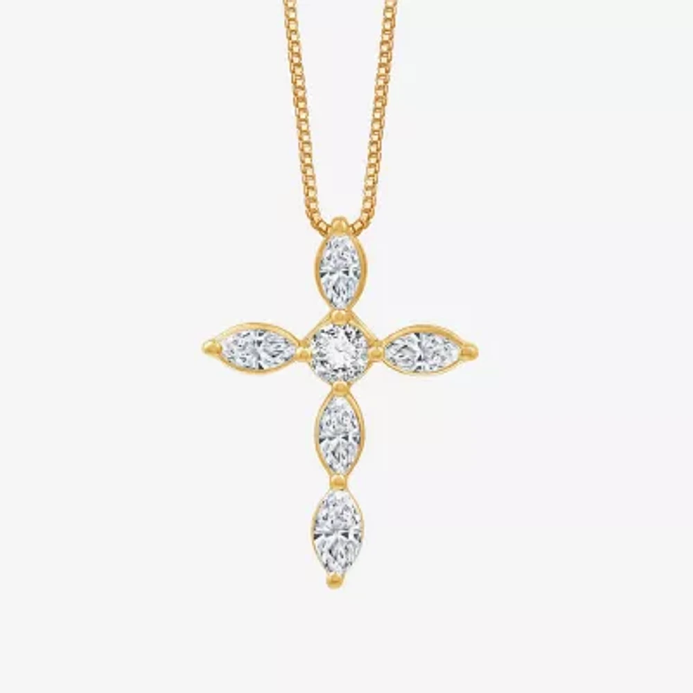 (G Womens 1 CT. T.W. Lab Grown White Diamond 10K Gold Cross Pendant Necklaces