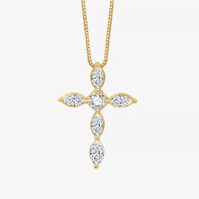 (G Womens 1 CT. T.W. Lab Grown White Diamond 10K Gold Cross Pendant Necklaces