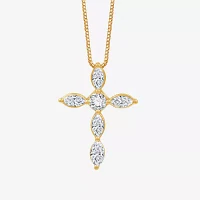 (G Womens 1 CT. T.W. Lab Grown White Diamond 10K Gold Cross Pendant Necklaces