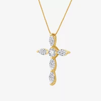 (G Womens 1 CT. T.W. Lab Grown White Diamond 10K Gold Cross Pendant Necklaces