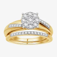 (H-I / I1) Womens 1/2 CT. T.W. Lab Grown White Diamond 14K Gold Over Silver Side Stone Bridal Set