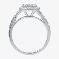 (H-I / I1) Womens 1/2 CT. T.W. Lab Grown White Diamond Sterling Silver Heart Side Stone Crossover Engagement Ring
