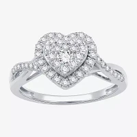 (H-I / I1) Womens 1/2 CT. T.W. Lab Grown White Diamond Sterling Silver Heart Side Stone Crossover Engagement Ring