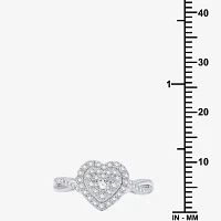 (H-I / I1) Womens 1/2 CT. T.W. Lab Grown White Diamond Sterling Silver Heart Side Stone Crossover Engagement Ring