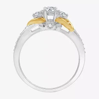 H-I / I1) Womens / CT. T.W. Lab Grown White Diamond 14K Gold Over Silver Sterling Side Stone Engagement Ring