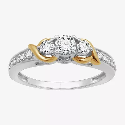 H-I / I1) Womens / CT. T.W. Lab Grown White Diamond 14K Gold Over Silver Sterling Side Stone Engagement Ring