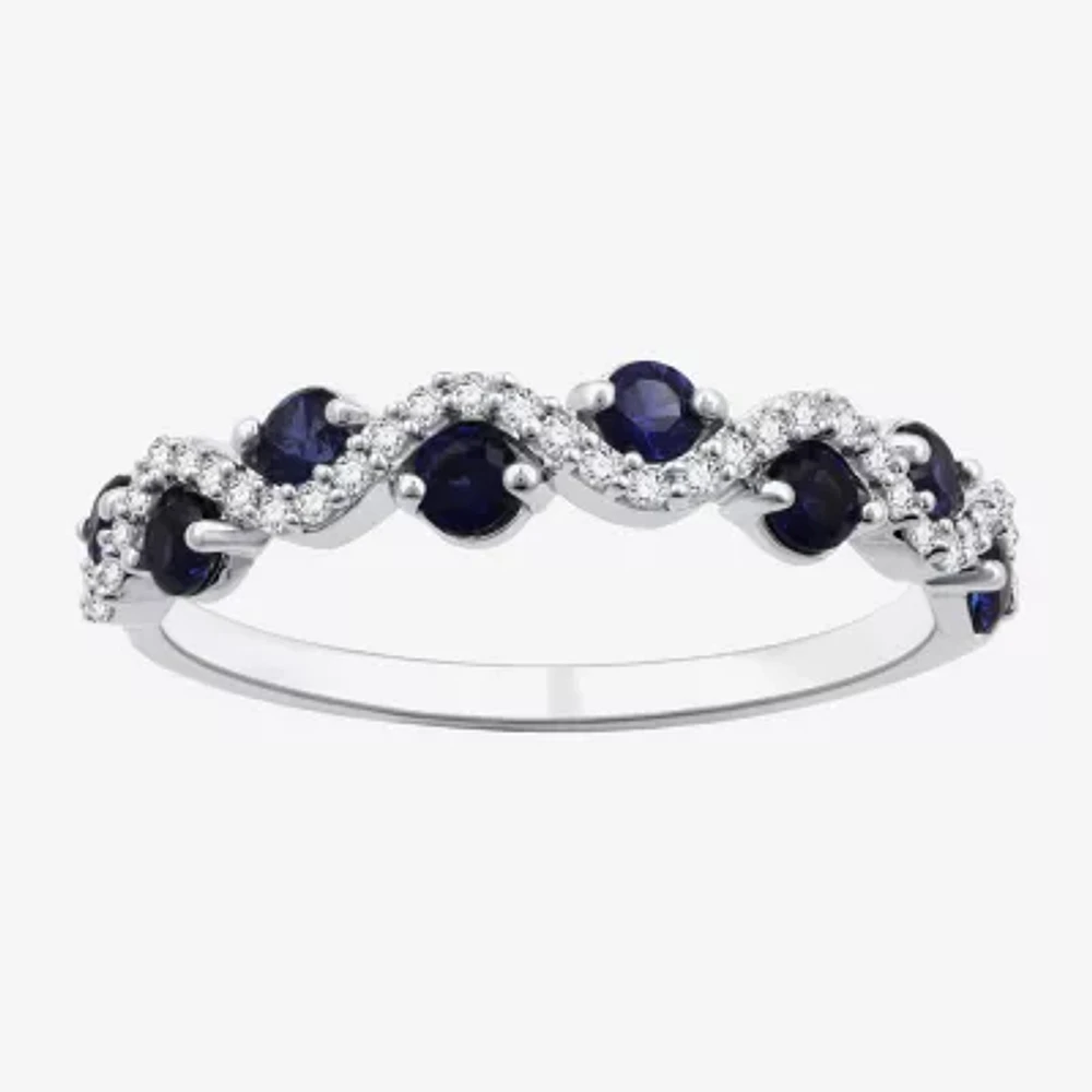 I Said Yes (H-I/I1) 1/8 CT. T.W. Lab Created Blue Sapphire Sterling Silver Wedding Band