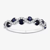 I Said Yes (H-I/I1) 1/8 CT. T.W. Lab Created Blue Sapphire Sterling Silver Wedding Band