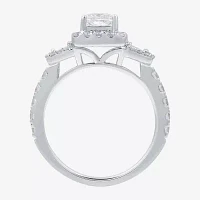(H-I / I1) Womens 1 1/2 CT. T.W. Lab Grown White Diamond Sterling Silver Side Stone Engagement Ring