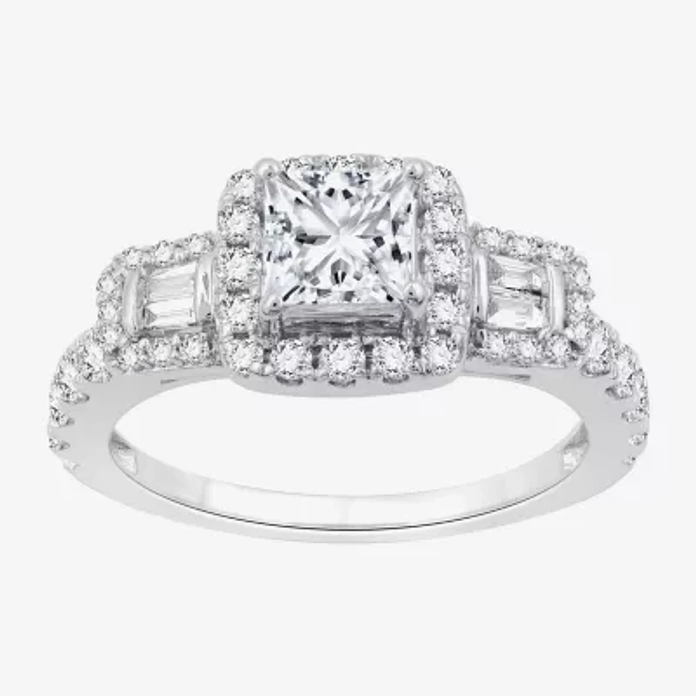(H-I / I1) Womens 1 1/2 CT. T.W. Lab Grown White Diamond Sterling Silver Side Stone Engagement Ring