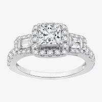 (H-I / I1) Womens 1 1/2 CT. T.W. Lab Grown White Diamond Sterling Silver Side Stone Engagement Ring