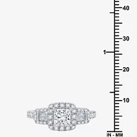(H-I / I1) Womens 1 1/2 CT. T.W. Lab Grown White Diamond Sterling Silver Side Stone Engagement Ring