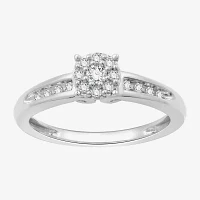 (H-I / I1) Womens 1/5 CT. Lab Grown White Diamond Sterling Silver Round Side Stone Engagement Ring