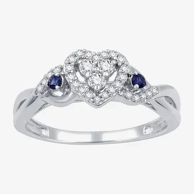 I Said Yes (H-I / I1) Womens 1/5 CT. Lab Grown White Diamond Sterling Silver Heart Side Stone Engagement Ring